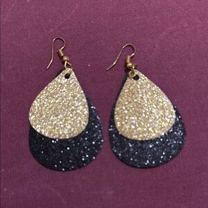 Elegant Gold and Black Teardrop Earrings